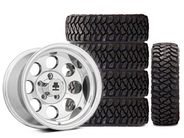 15x10 Mammoth 8 Wheel & 33in Mickey Thompson Mud-Terrain Baja Legend MTZ Tire Package; Set of 5 (97-06 Jeep Wrangler TJ)