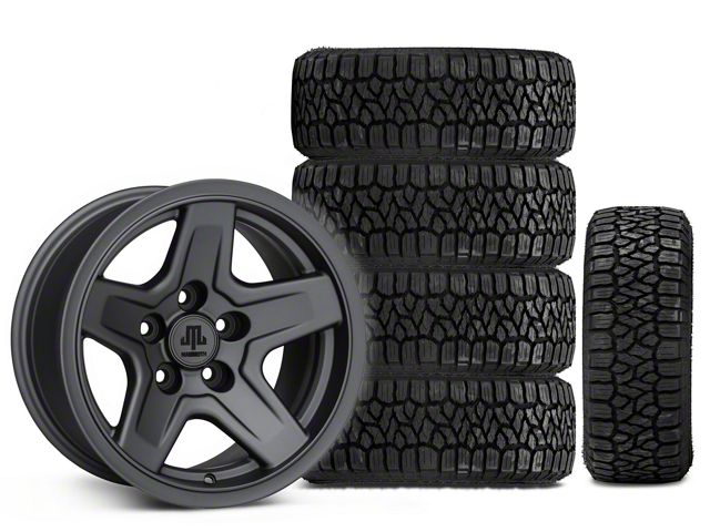 15x8 Mammoth Boulder Wheel & 33in Kenda All-Terrain KLEVER A/T2 KR628 Tire Package; Set of 5 (97-06 Jeep Wrangler TJ)