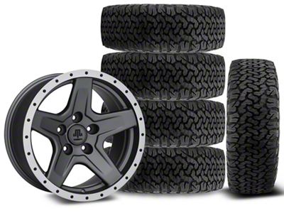 17x9 Mammoth Boulder Beadlock Style Wheel & 34in BF Goodrich All-Terrain T/A KO Tire Package; Set of 5 (07-18 Jeep Wrangler JK)