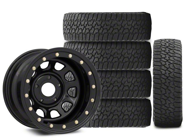 15x10 Mammoth D Window Wheel & 33in Falken All-Terrain Wildpeak A/T3W Tire Package; Set of 5 (07-18 Jeep Wrangler JK)