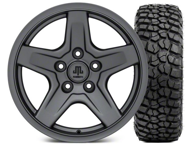 Mammoth Boulder Charcoal 17x9 Wheel and BF Goodrich KM2 35x12.50R17 Tire Kit (07-18 Jeep Wrangler JK)