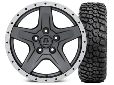 Mammoth Boulder Simulated Beadlock Style Charcoal 17x9 Wheel and BF Goodrich KM2 35x12.50R17 Tire Kit (07-18 Jeep Wrangler JK)