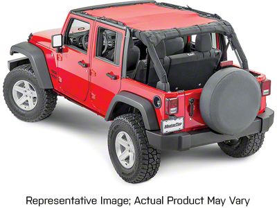 MasterTop Mesh Bimini Top with Integrated Red Grab Handles; Black (18-23 Jeep Wrangler JL)