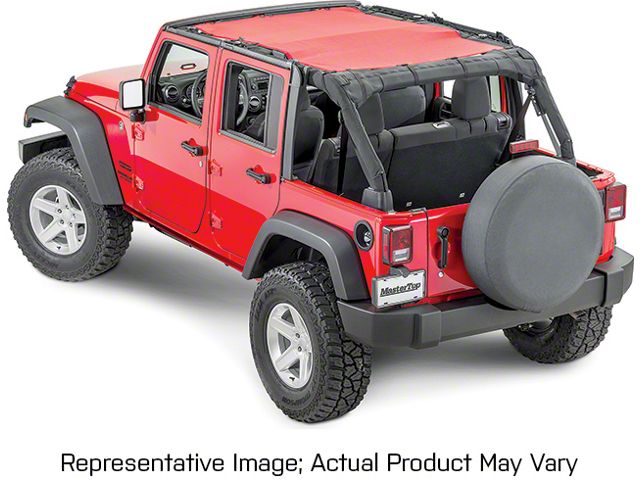 MasterTop Mesh Bimini Top Plus with Integrated Red Grab Handles; Black (18-23 Jeep Wrangler JL 2-Door)