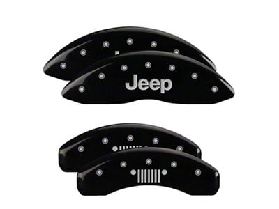 MGP Brake Caliper Covers with Jeep Grille Logo; Black; Front and Rear (22-25 Jeep Grand Cherokee WL w/ Vented Rear Rotors)