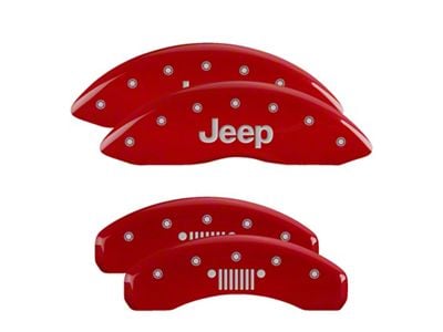 MGP Brake Caliper Covers with Jeep Grille Logo; Red; Front and Rear (22-25 Jeep Grand Cherokee WL w/ Vented Rear Rotors)