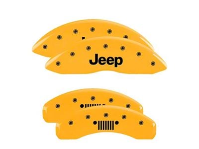 MGP Brake Caliper Covers with Jeep Grille Logo; Yellow; Front and Rear (22-25 Jeep Grand Cherokee WL w/ Vented Rear Rotors)