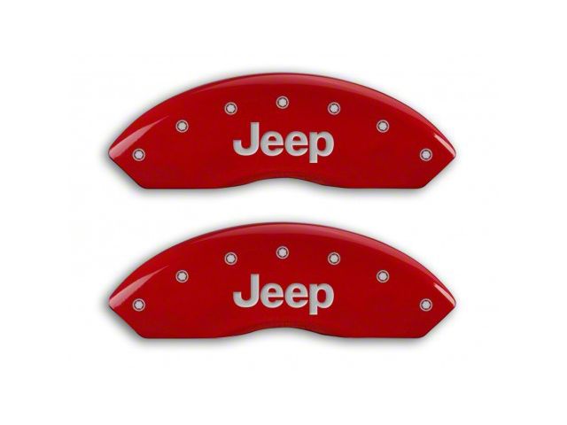 MGP Brake Caliper Covers with Jeep Grille Logo; Red; Front and Rear (03-06 Jeep Wrangler TJ w/ Rear Disc Brakes)