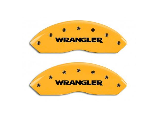 MGP Brake Caliper Covers with MOPAR Logo; Yellow; Front and Rear (03-06 Jeep Wrangler TJ w/ Rear Disc Brakes)