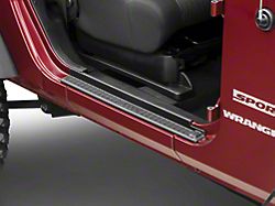 Mopar Door Sill Guards with Jeep Logo; Black Plastic (07-18 Jeep Wrangler JK 2-Door)