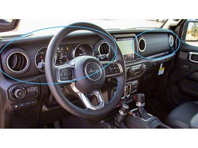 Mopar Driver Side Dashboard Panel Trim; Black Leather with Blue Stitching (18-24 Jeep Wrangler JL)