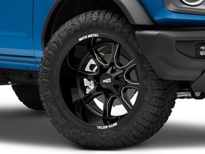 Moto Metal MO970 Gloss Black with Milled Spoke 6-Lug Wheel; 20x12; -44mm Offset (21-24 Bronco, Excluding Raptor)