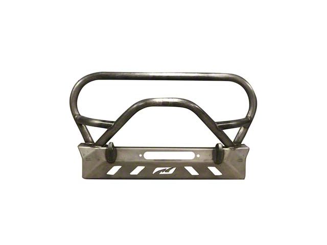 Motobilt Crusher Series Front Bumper with Grille Hoop and Bull Bar; Bare Steel (87-06 Jeep Wrangler YJ & TJ)