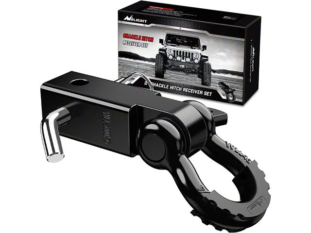 2-Inch Shackle Hitch Receiver with 3/4-Inch D-Ring; Black (Universal; Some Adaptation May Be Required)
