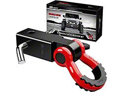 2-Inch Shackle Hitch Receiver with 3/4-Inch D-Ring; Red/Black (Universal; Some Adaptation May Be Required)