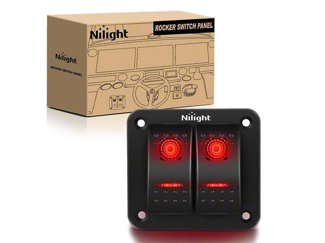 2-Gang Aluminum Rocker Switch Panel with Rocker Switches; Red LED (Universal; Some Adaptation May Be Required)