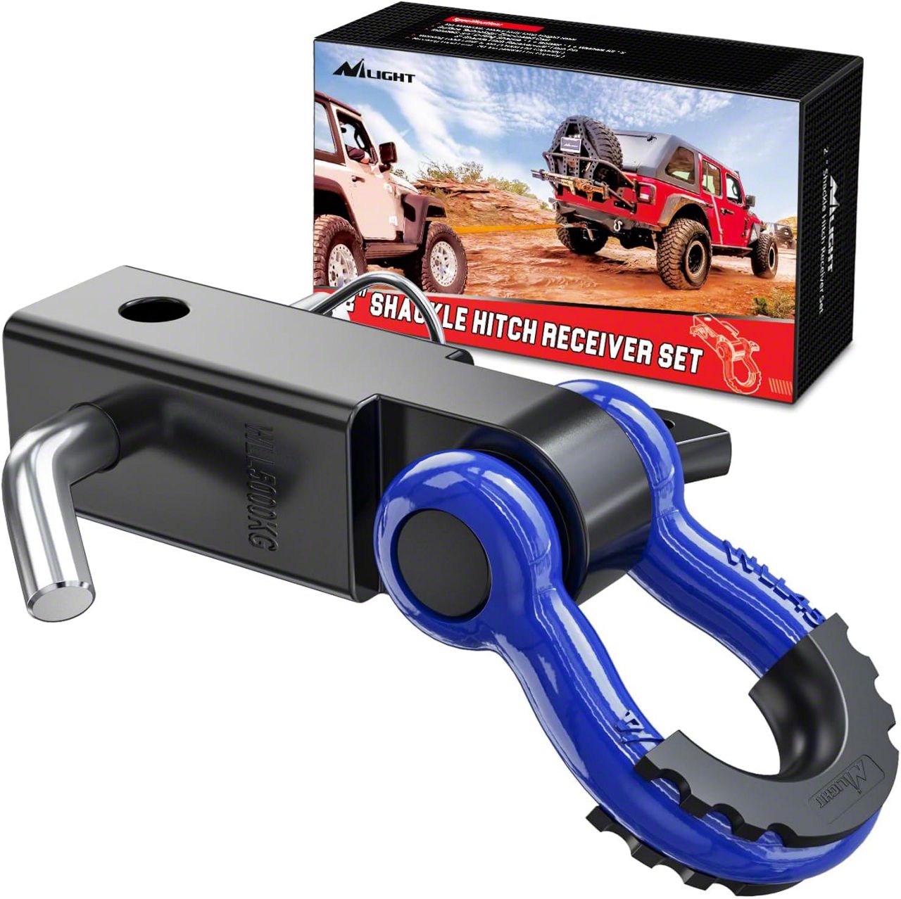 Jeep Gladiator 2-Inch Hitch Receiver with 3/4-Inch D-Ring Shackle; Blue ...