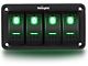 4-Gang Aluminum Rocker Switch Panel with Rocker Switches; Green LED (Universal; Some Adaptation May Be Required)