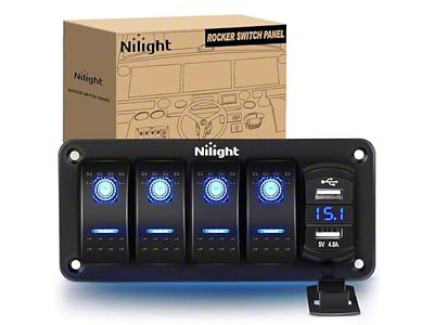 4-Gang Rocker Switch Panel with Dual USB Chargers and Voltmeter; Blue LED (Universal; Some Adaptation May Be Required)