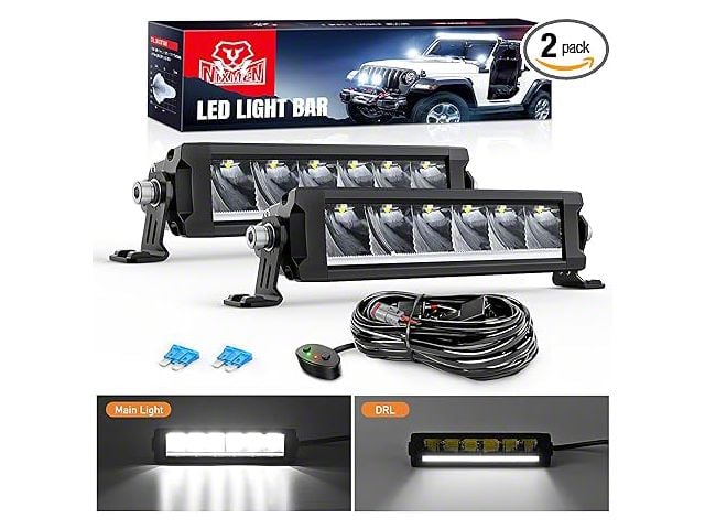 9-Inch Single Row LED Light Bars with DRL; Anti-Glare Flood/Spot Combo Beam (Universal; Some Adaptation May Be Required)