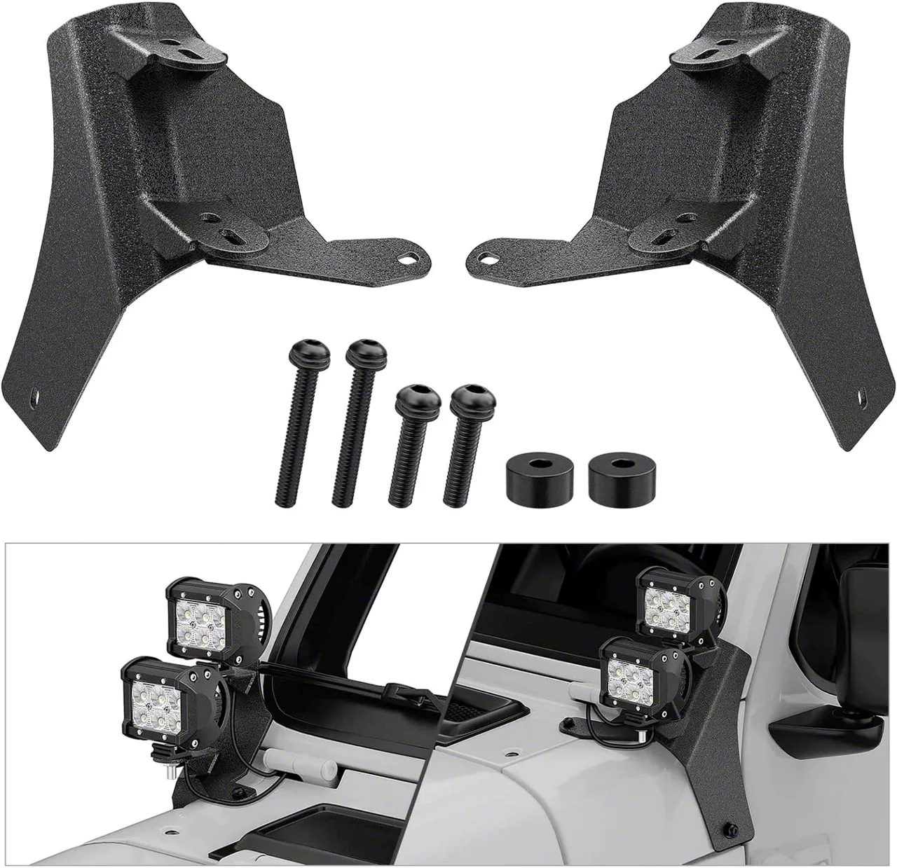 Jeep Gladiator Dual A-Pillar Light Windshield Mounting Brackets ...