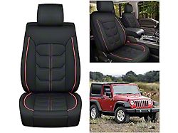 Waterproof Leather Front Seat Covers; Black and Red (20-24 Jeep Gladiator JT)