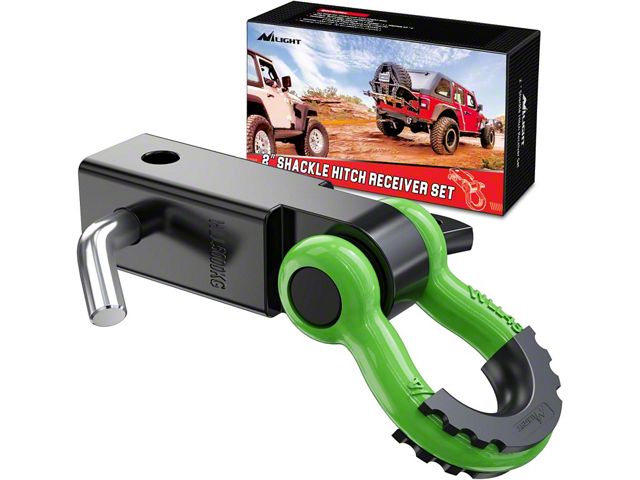 2-Inch Hitch Receiver with 3/4-Inch D-Ring Shackle; Lime Green (Universal; Some Adaptation May Be Required)