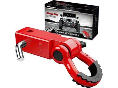 2-Inch Shackle Hitch Receiver with 3/4-Inch D-Ring; Red (Universal; Some Adaptation May Be Required)