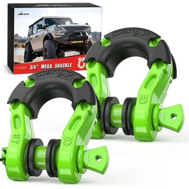 Jeep Wrangler 3/4-Inch Mega D-Rings; Lime Green - Free Shipping