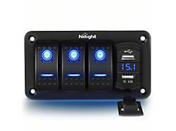 3-Gang Rocker Switch Panel w/ Dual USB Chargers, Voltmeter, Blue (Universal; Some Adaptation May Be Required)