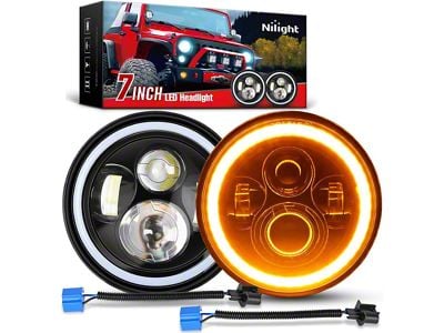 7-Inch LED Halo Headlights with Amber/White DRL; Black Housing; Clear Lens (07-18 Jeep Wrangler JK)