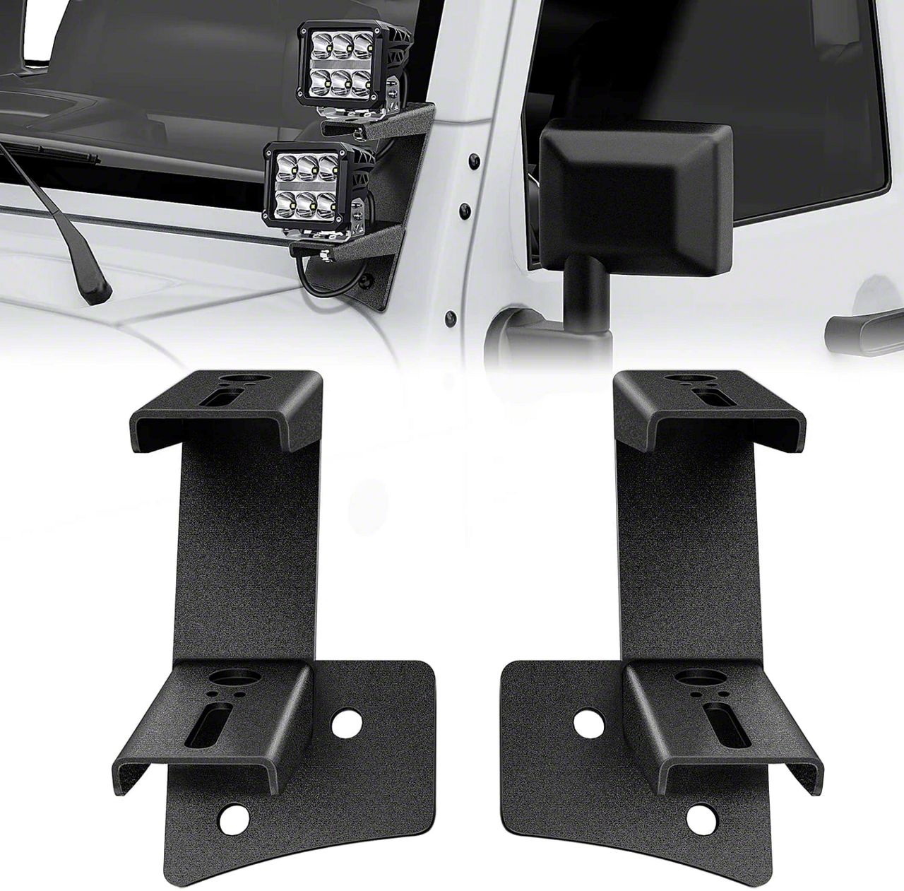 Jeep Wrangler Dual A-Pillar Light Windshield Mounting Brackets (07-18 ...