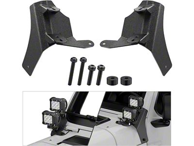 Dual A-Pillar Light Windshield Mounting Brackets; Vertical (18-24 Jeep Wrangler JL, Excluding 4xe & Rubicon 392)