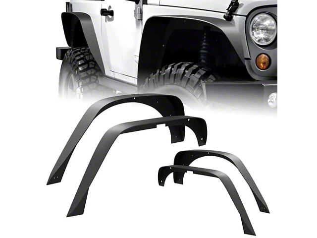 Flat Fender Flares; Textured Black (07-18 Jeep Wrangler JK)