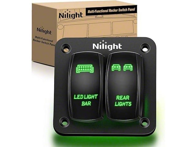 2-Gang Aluminum Rocker Switch Panel with LED Light Bar and Rear Light Rocker Switches; Green LED (Universal; Some Adaptation May Be Required)