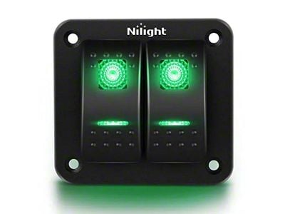 2-Gang Aluminum Rocker Switch Panel with Rocker Switches; Green LED (Universal; Some Adaptation May Be Required)