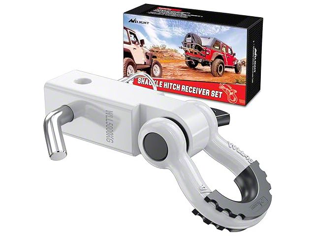 2-Inch White Hitch Receiver with 3/4-Inch D-Ring Shackle; White (Universal; Some Adaptation May Be Required)