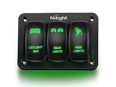 3-Gang Aluminum Rocker Switch Panel with Rocker Switches; Green LED (Universal; Some Adaptation May Be Required)