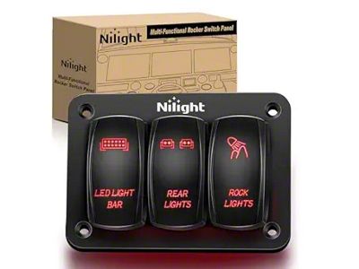 3-Gang Aluminum Rocker Switch Panel with Rocker Switches; Red LED (Universal; Some Adaptation May Be Required)