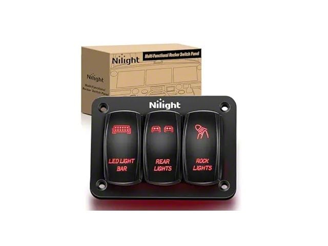 3-Gang Aluminum Rocker Switch Panel with Rocker Switches; Red LED (Universal; Some Adaptation May Be Required)