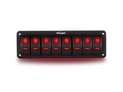 8-Gang Aluminum Rocker Switch Panel with Rocker Switches; Red LED (Universal; Some Adaptation May Be Required)