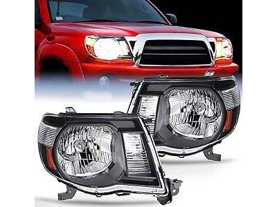 OE Style Headlights with Amber Corners; Black Housing; Clear Lens (05-11 Tacoma)