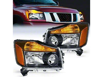 OE Style Headlights with Amber Corners; Black Housing; Clear Lens (04-15 Titan)