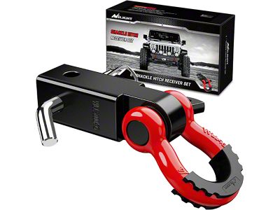 2-Inch Shackle Hitch Receiver with 3/4-Inch D-Ring; Red/Black (Universal; Some Adaptation May Be Required)