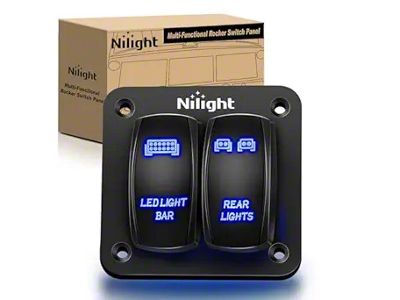 2-Gang Aluminum Rocker Switch Panel with LED Light Bar and Rear Light Rocker Switches; Blue LED (Universal; Some Adaptation May Be Required)