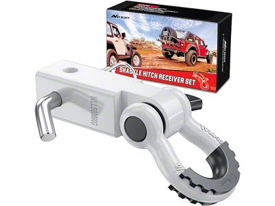 2-Inch White Hitch Receiver with 3/4-Inch D-Ring Shackle; White (Universal; Some Adaptation May Be Required)