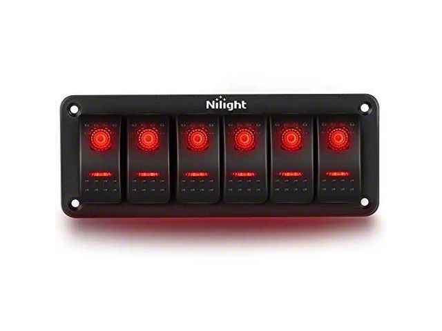 6-Gang Aluminum Rocker Switch Panel with Rocker Switches; Red LED (Universal; Some Adaptation May Be Required)