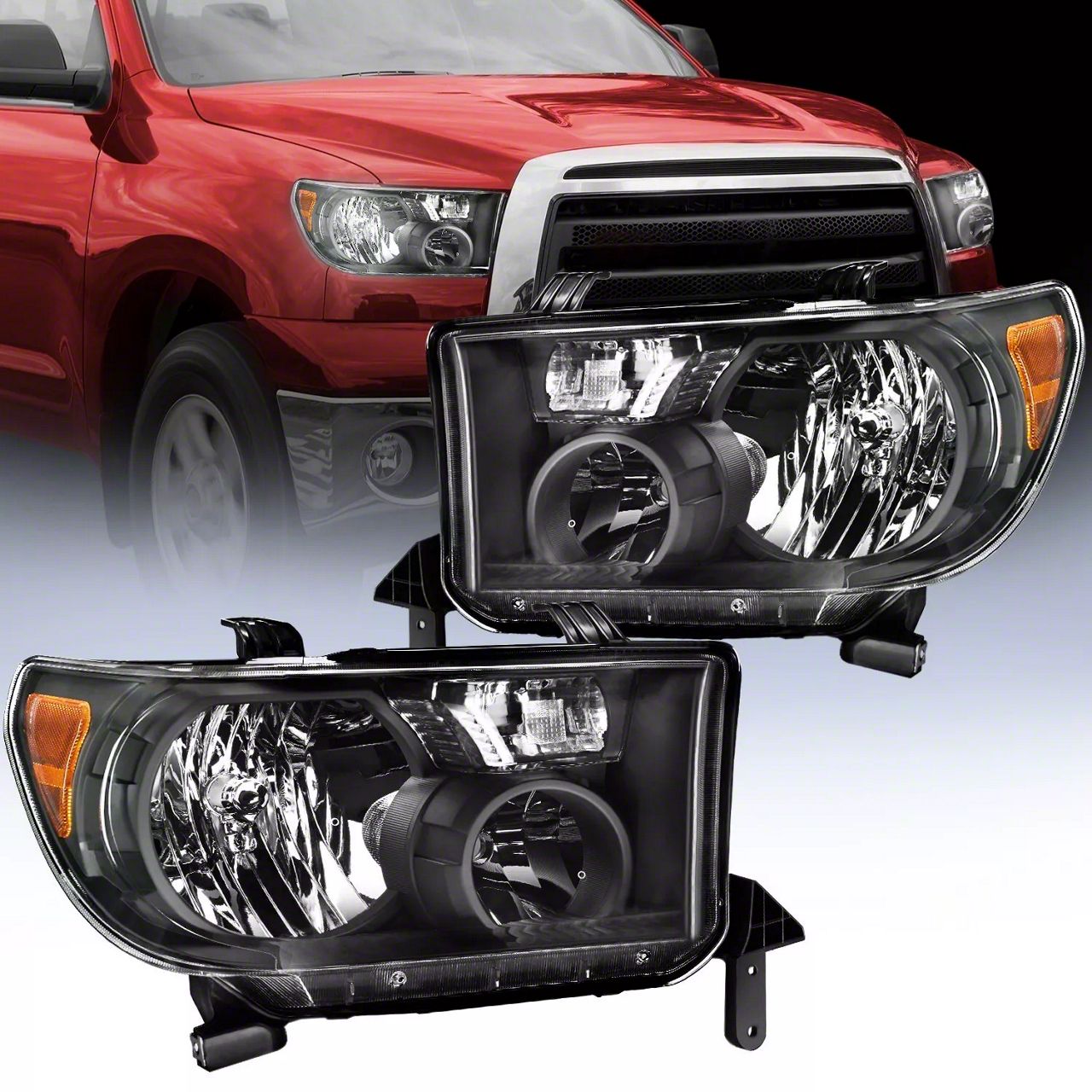 Tundra OE Style Headlights with Amber Corners; Black Housing; Clear ...