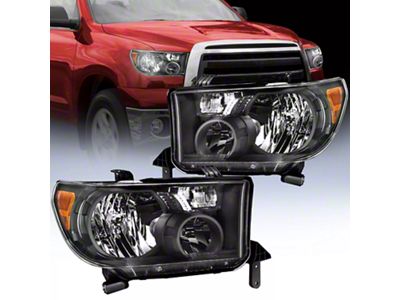 OE Style Headlights with Amber Corners; Black Housing; Clear Lens (07-13 Tundra w/o Level Adjuster)