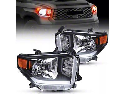 OE Style Headlights with Amber Corners; Black Housing; Clear Lens (14-21 Tundra w/ Factory Halogen Headlights)